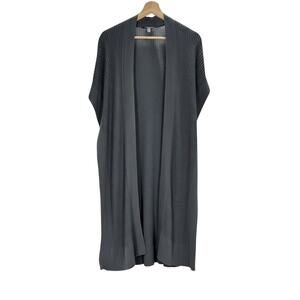 Eileen Fisher Dark Grey Ribbed Knit Tencel Open Front Vest Long Cardigan S/M